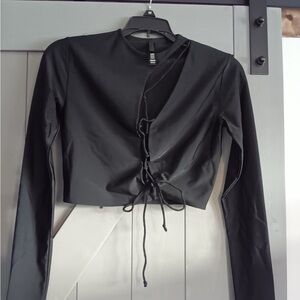 SKIMS Black Long Sleeve Tie-Front Top